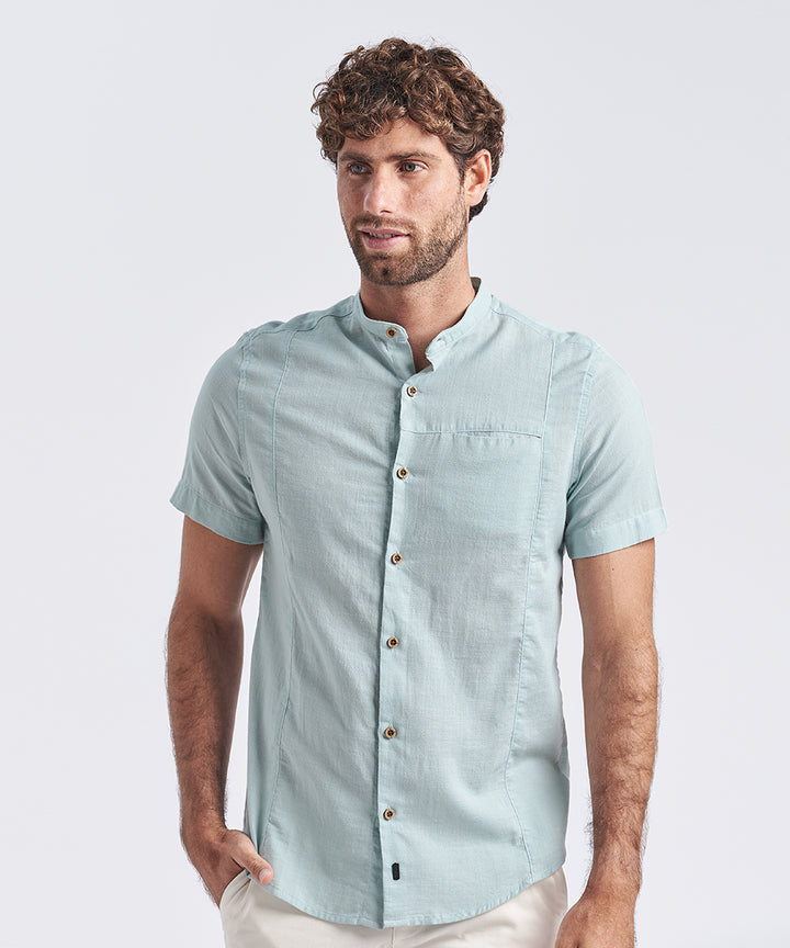 CAMISA MANGA CORTA CUELLO NERU BOLSILLO CORTE LOOK LINO CLASSIC FIT VERDE AGUA PV24