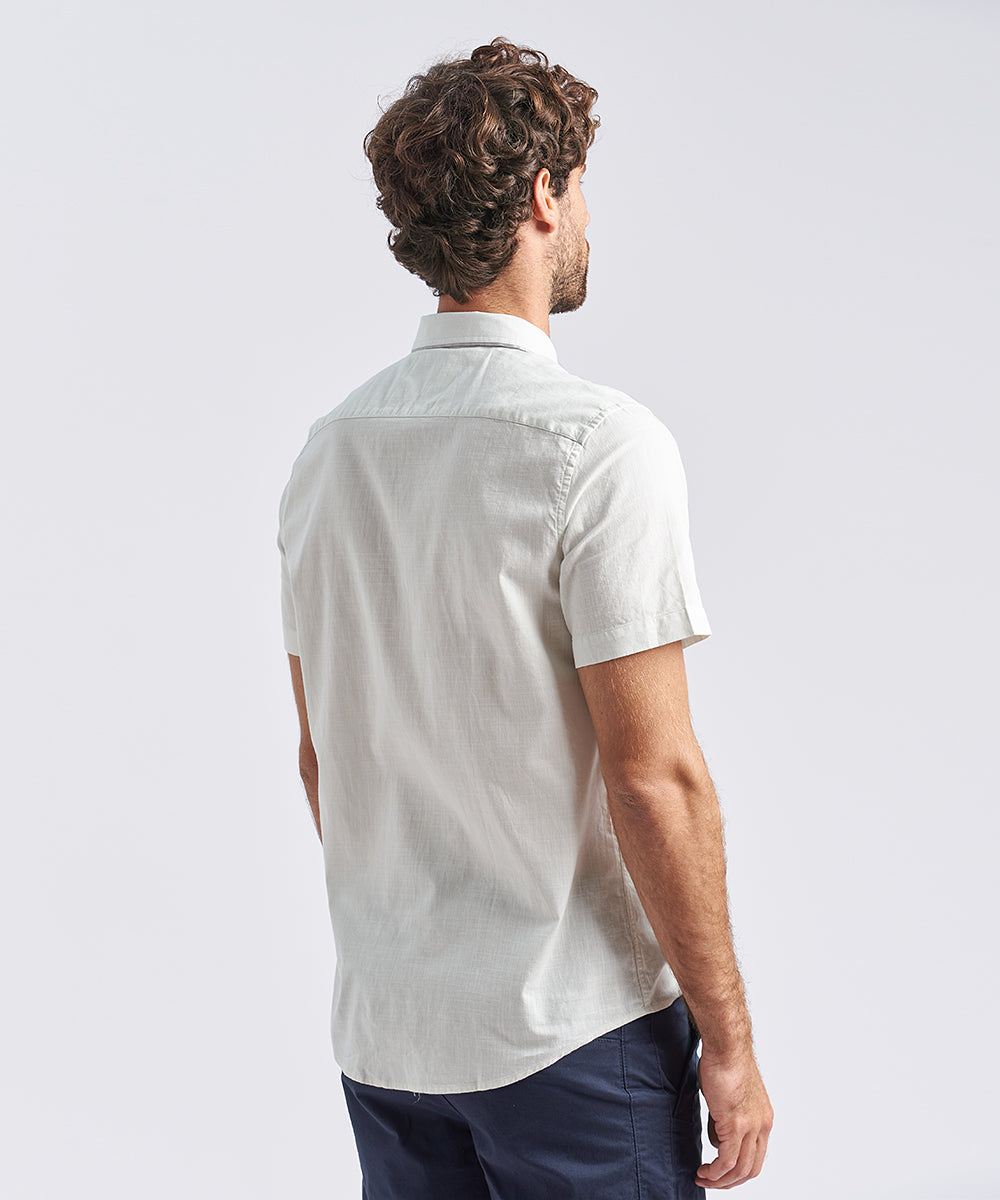 CAMISA MANGA CORTA CUELLO B.DOWN C/ VIVO LOOK LINO CR CLASSIC FIT HUMO PV24