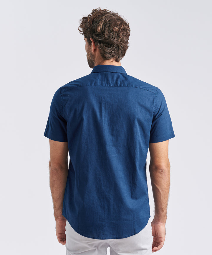CAMISA MANGA CORTA CUELLO B.DOWN C/ VIVO LOOK LINO CR CLASSIC FIT AZUL PV24