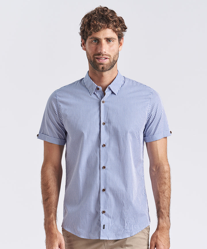CAMISA MANGA CORTA BUTTON DOWN OCULTO CLASSIC FIT AZUL CUADROS PV24