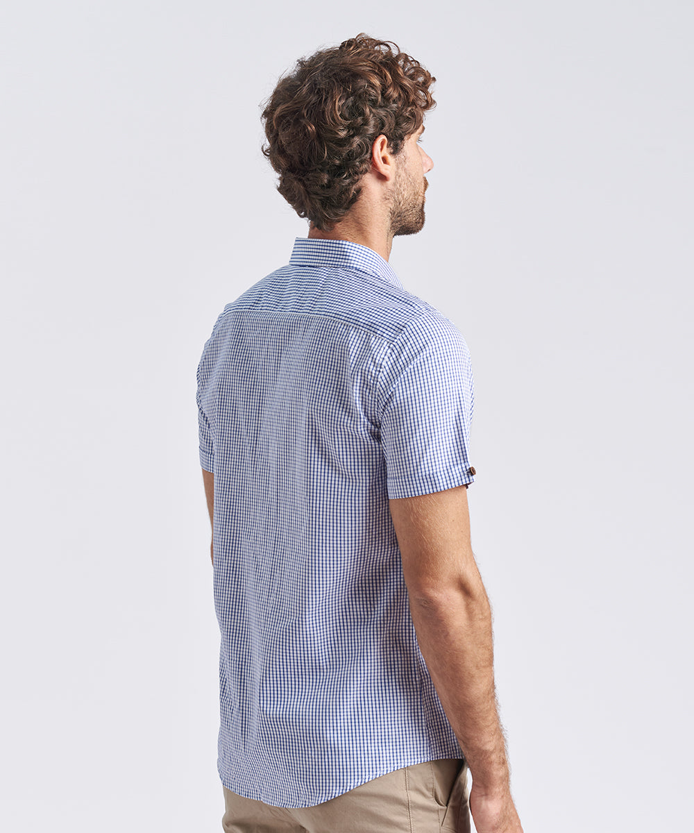 CAMISA MANGA CORTA BUTTON DOWN OCULTO CLASSIC FIT AZUL CUADROS PV24