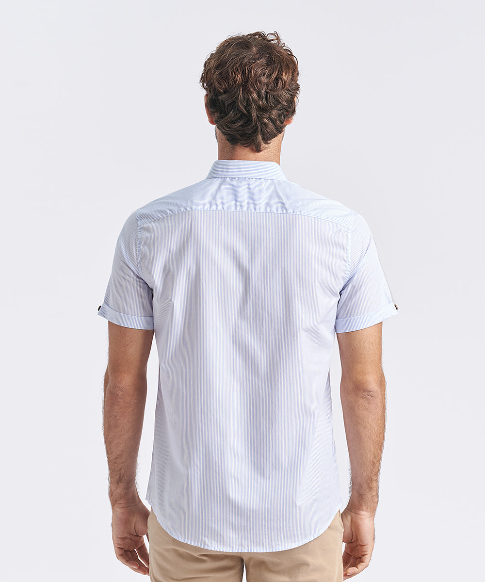 CAMISA MANGA CORTA BUTTON DOWN OCULTO CLASSIC FIT CELESTE C/RAYAS PV24