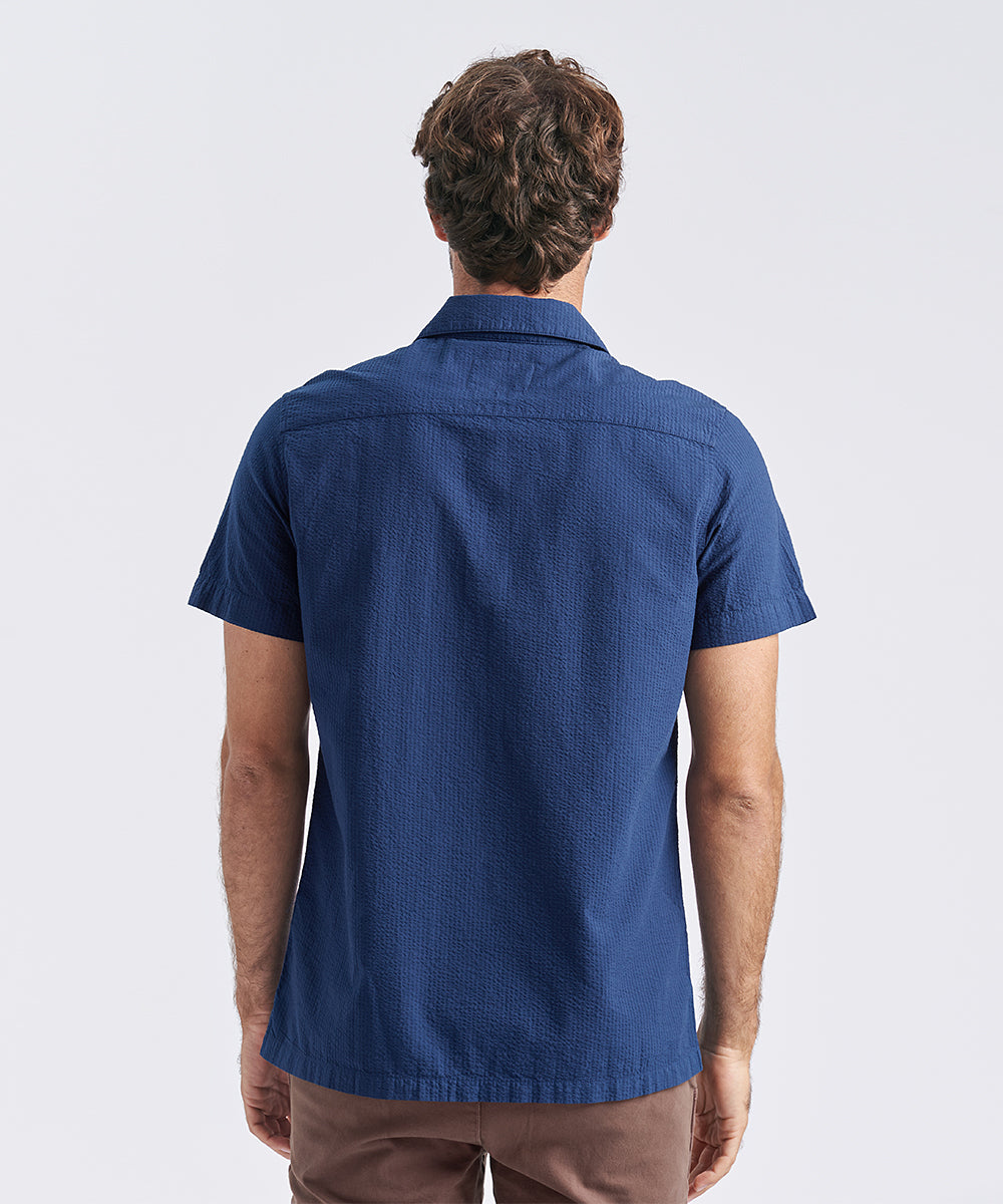 CAMISA MANGA CORTA CUELLO RESORT SEER SUCKER CLASSIC FIT AZUL PV24
