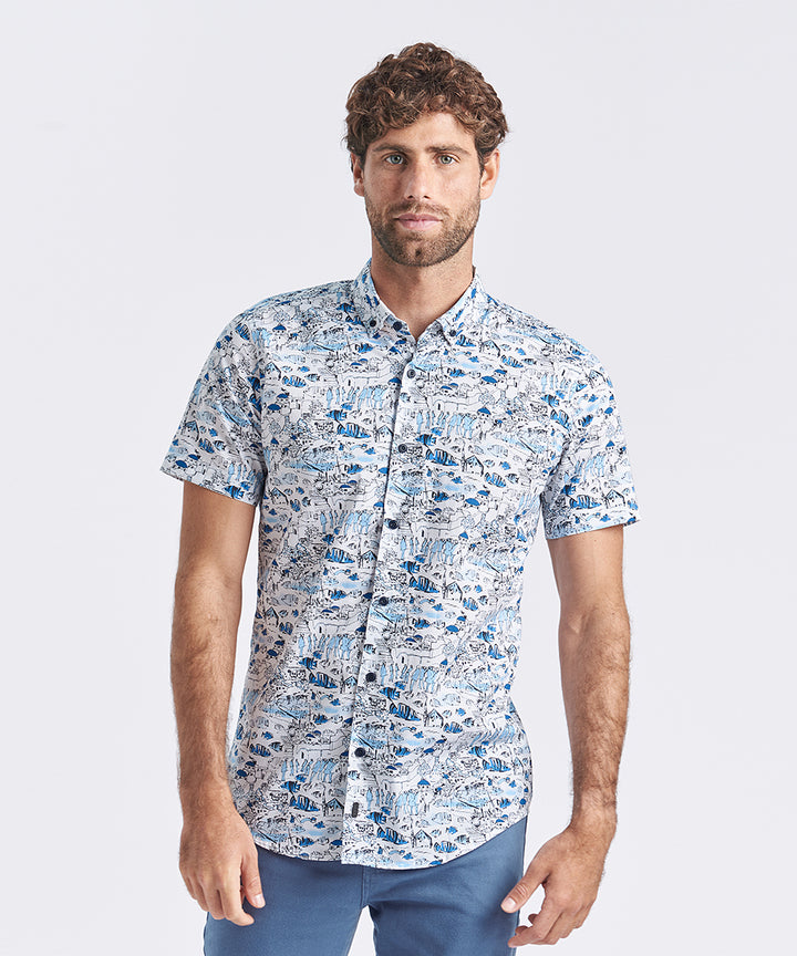 CAMISA MANGA CORTA BUTTON DOWN SLIM FIT BLANCO ESTAMPADO PV24