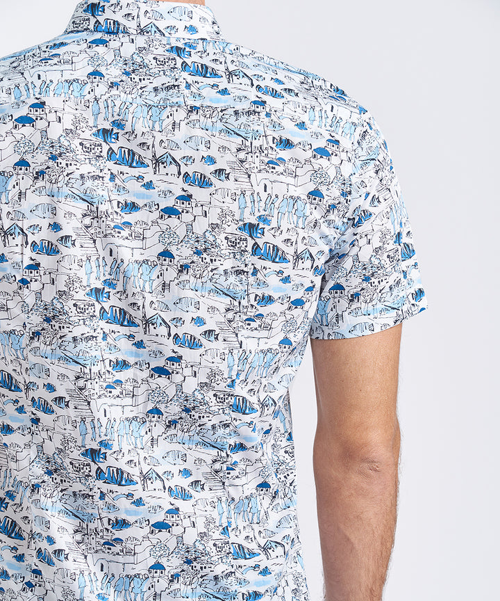 CAMISA MANGA CORTA BUTTON DOWN SLIM FIT BLANCO ESTAMPADO PV24