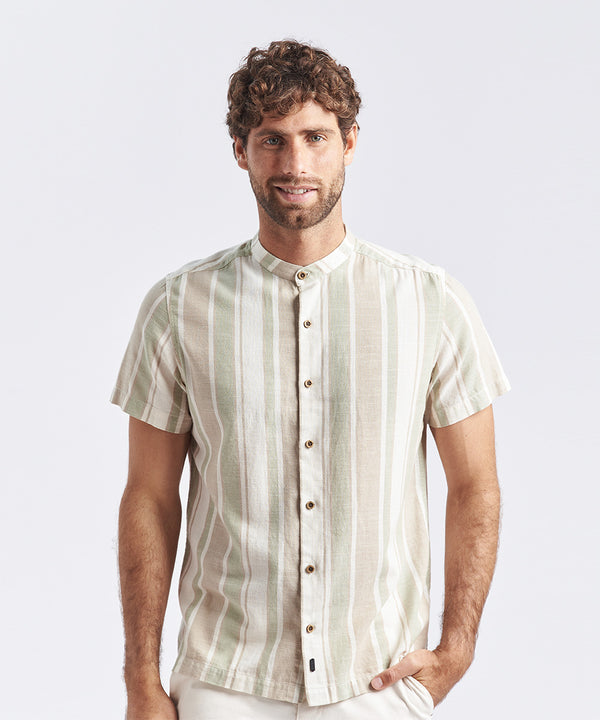 CAMISA MANGA CORTA CUELLO NERU LOOK LINO CLASSIC FIT VERDE RAYAS PV24