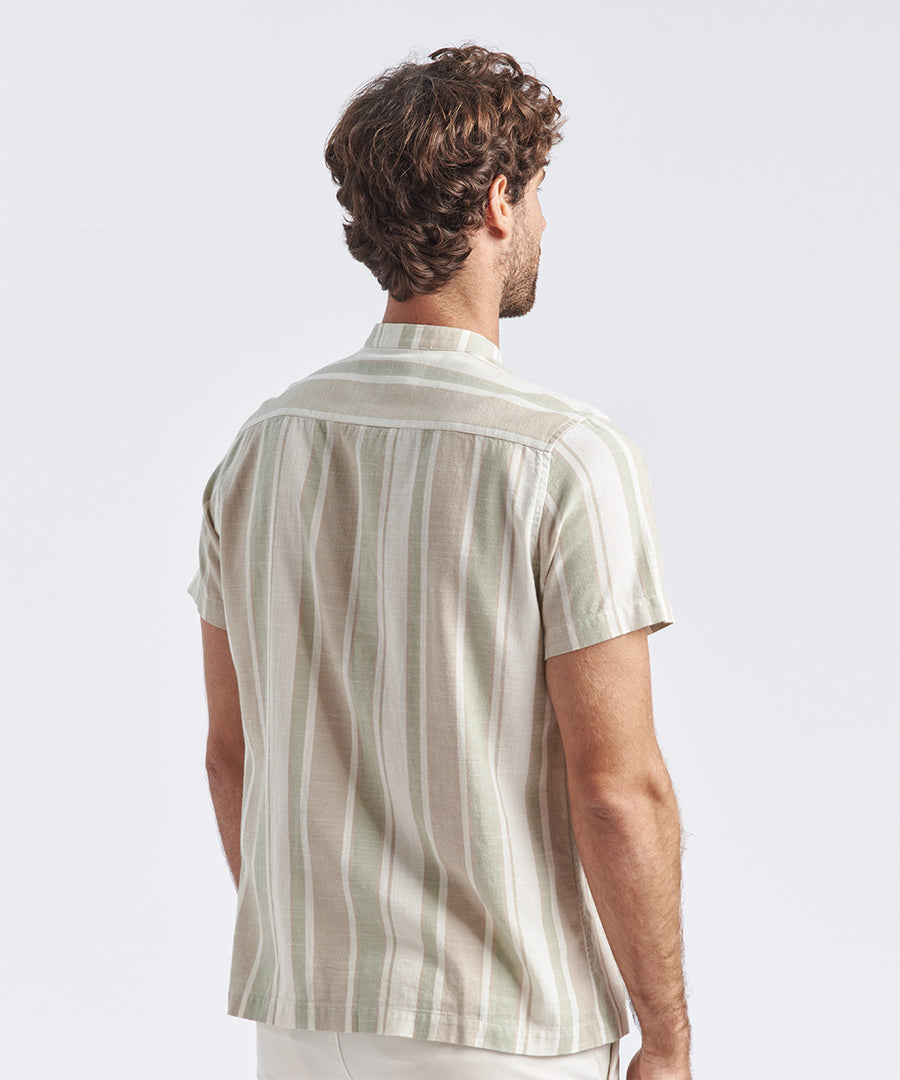 CAMISA MANGA CORTA CUELLO NERU LOOK LINO CLASSIC FIT VERDE RAYAS PV24