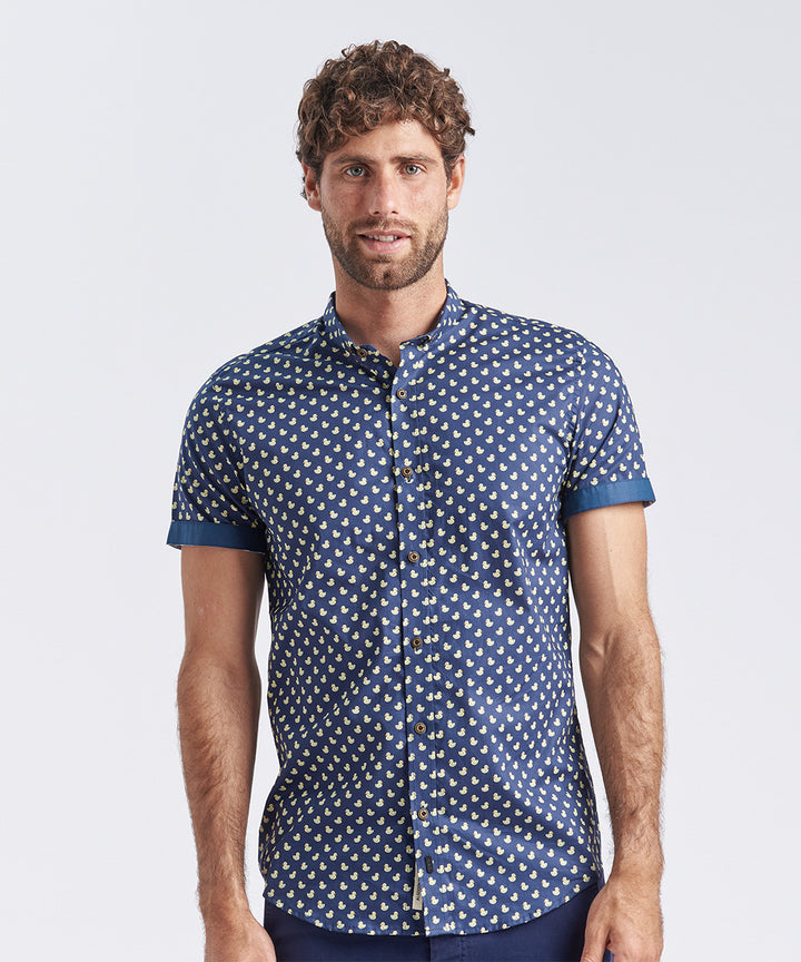 CAMISA MANGA CORTA MICRO BUTTON DOWN SLIM FIT AZUL ESTAMPADO PV24