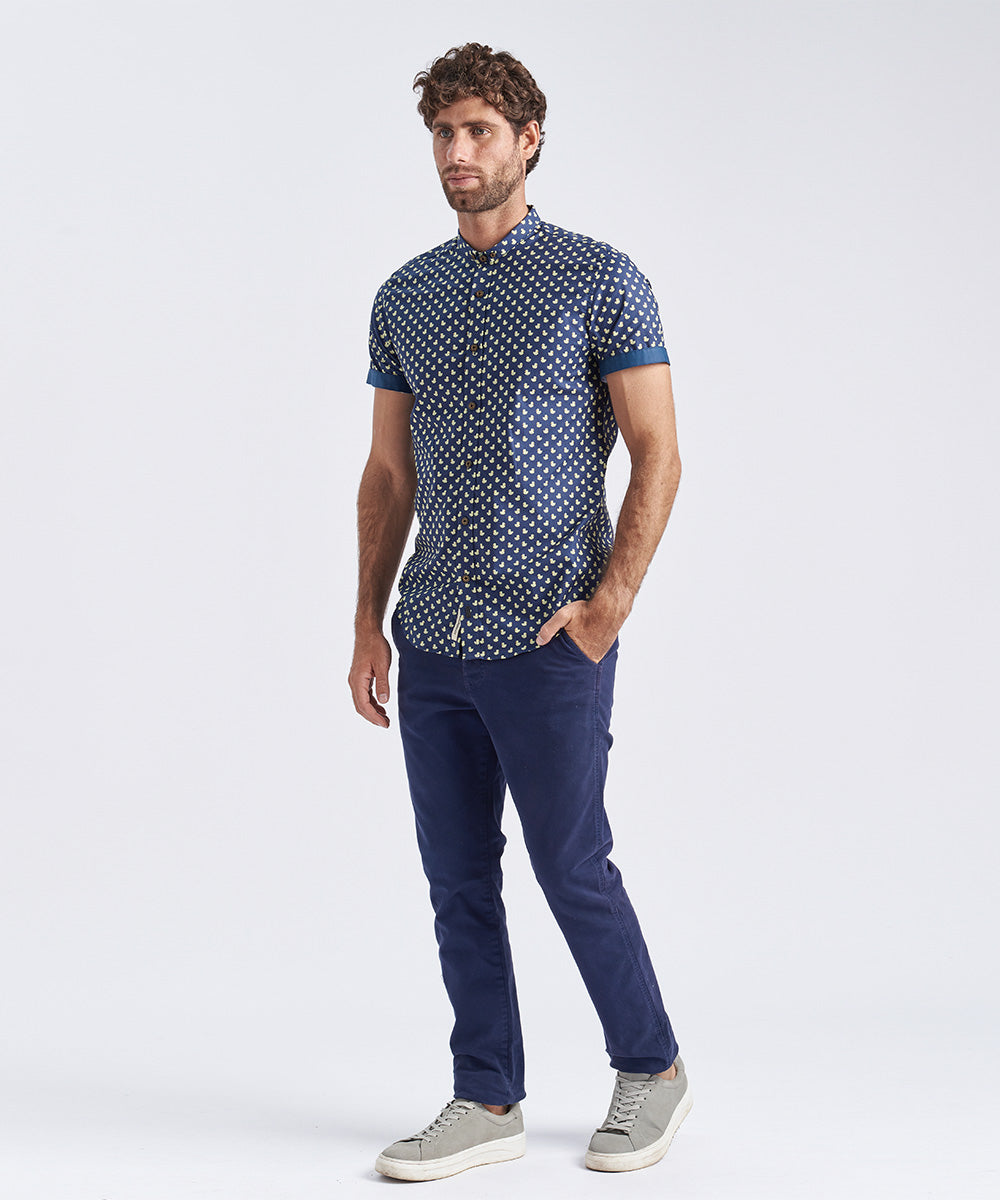 CAMISA MANGA CORTA MICRO BUTTON DOWN SLIM FIT AZUL ESTAMPADO PV24