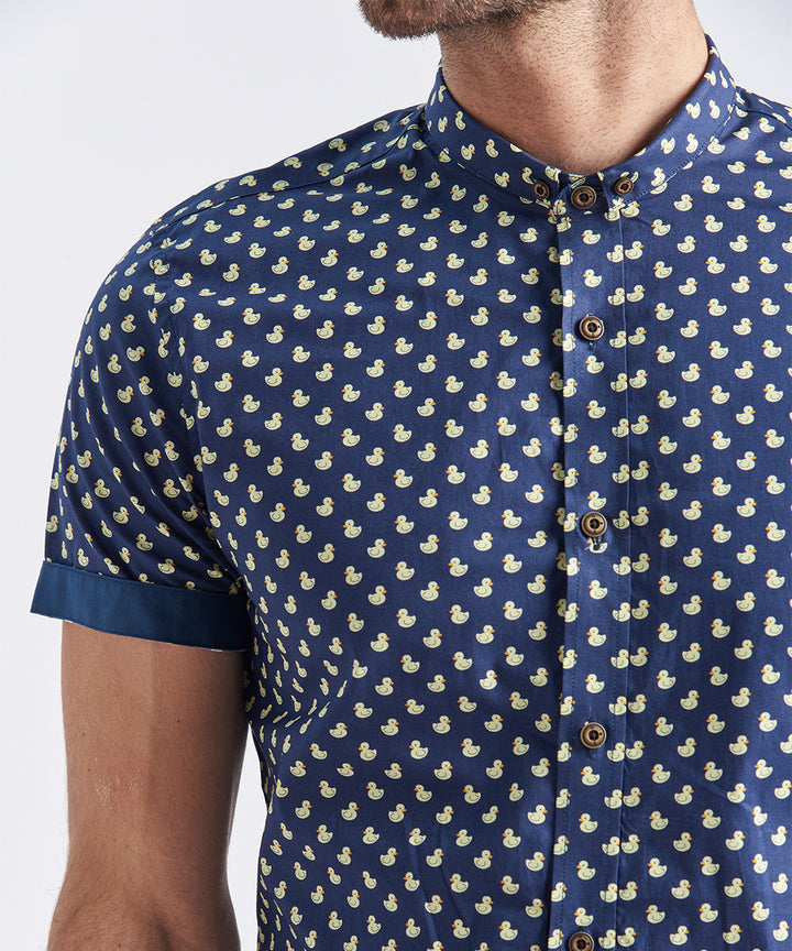 CAMISA MANGA CORTA MICRO BUTTON DOWN SLIM FIT AZUL ESTAMPADO PV24