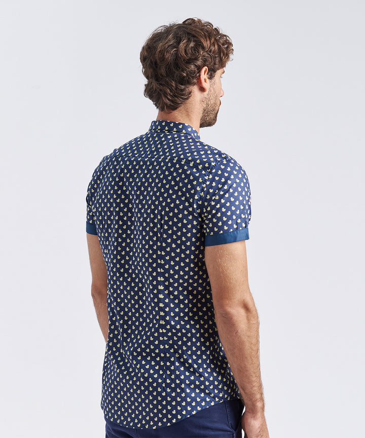 CAMISA MANGA CORTA MICRO BUTTON DOWN SLIM FIT AZUL ESTAMPADO PV24