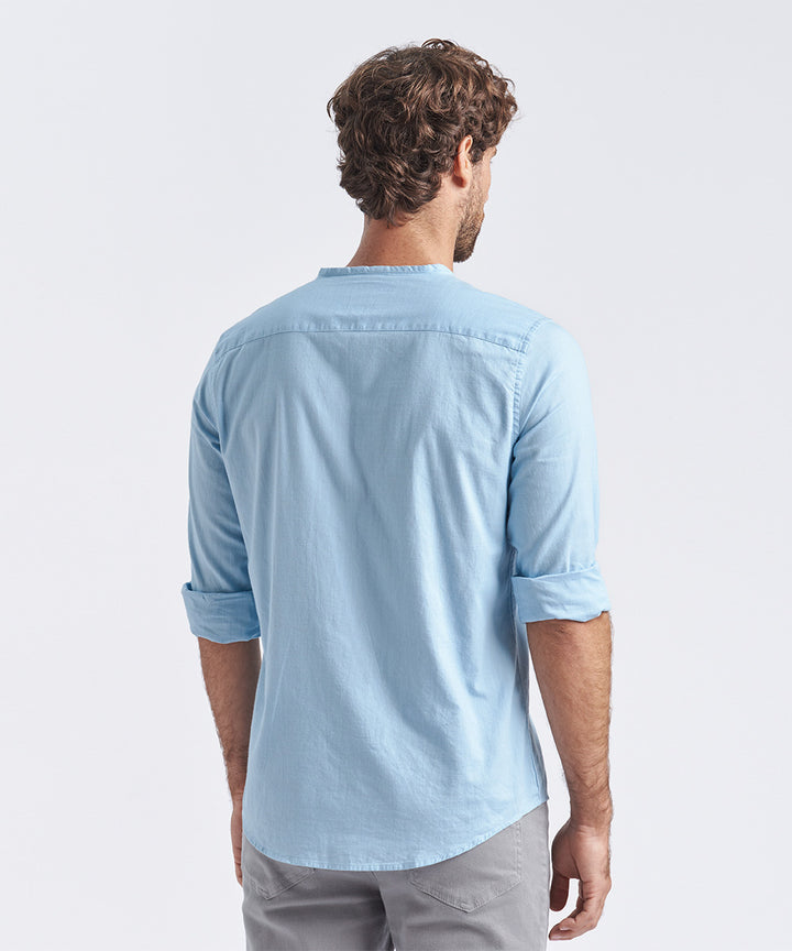 CAMISA MANGA LARGA SIN CUELLO LOOK LINO CR CLASSIC FIT CELESTE PV24