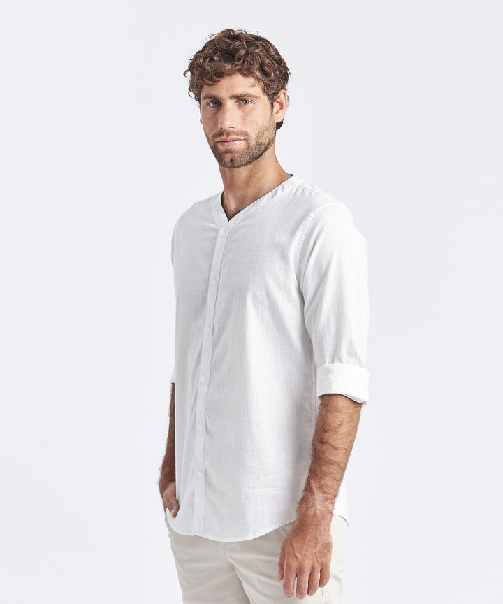 CAMISA MANGA LARGA CUELLO V LOOK LINO CR CLASSIC FIT BLANCO PV24