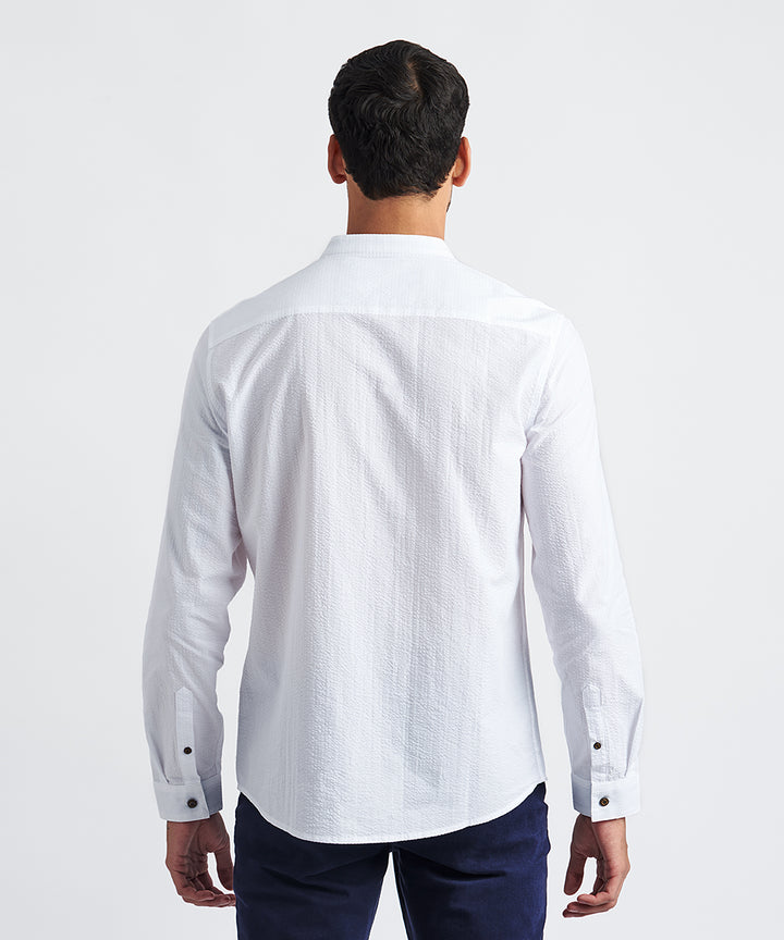 CAMISA MANGA LARGA CUELLO NERÚ SEER SUCKER CLASSIC FIT BLANCO PV24