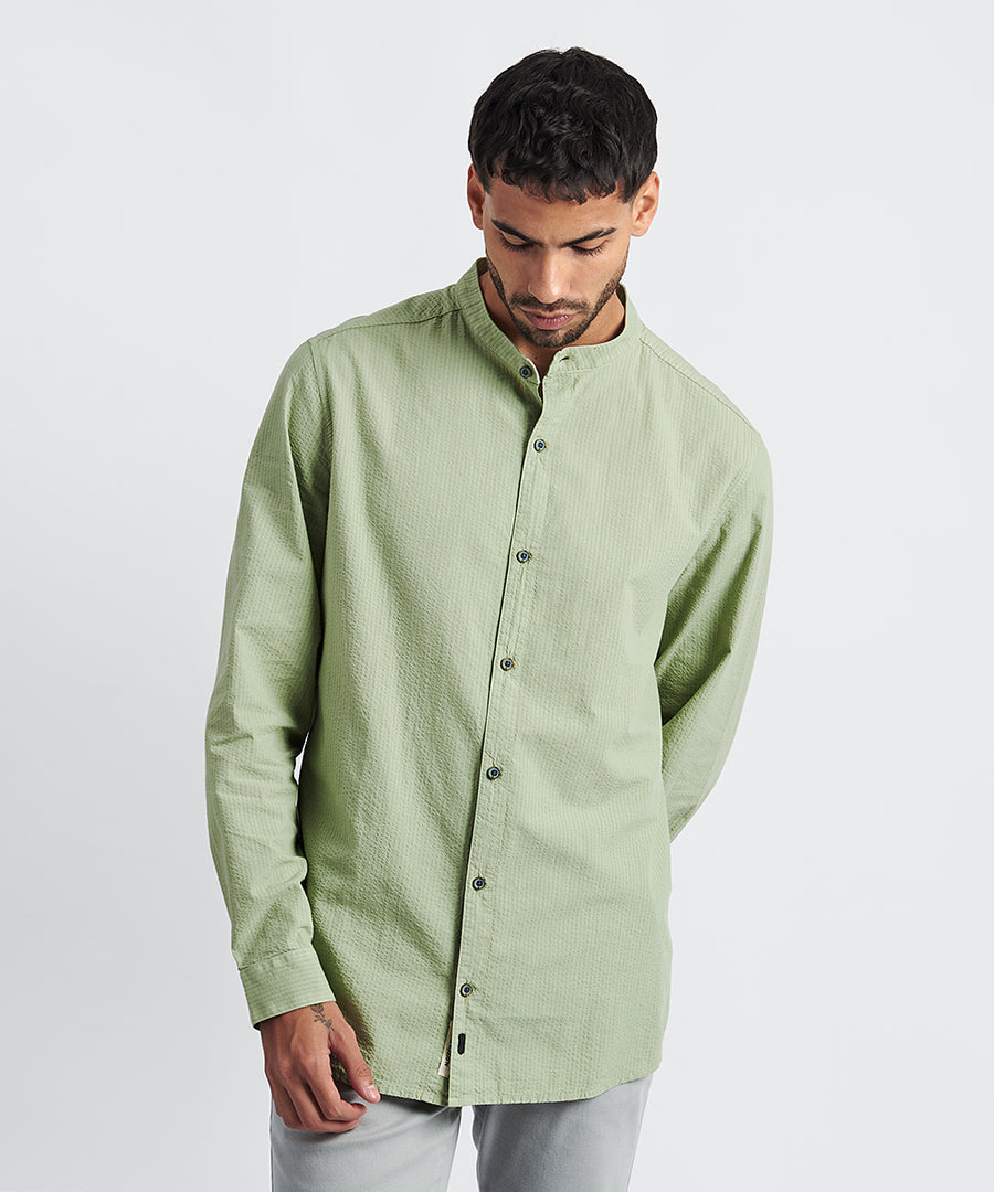CAMISA MANGA LARGA CUELLO NERÚ SEER SUCKER CLASSIC FIT VERDE CLARO PV24