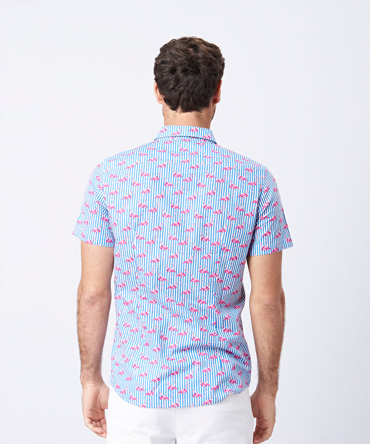 CAMISA MANGA CORTA BUTTON DOWN SLIM FIT PV23 AZUL ESTAMPADO