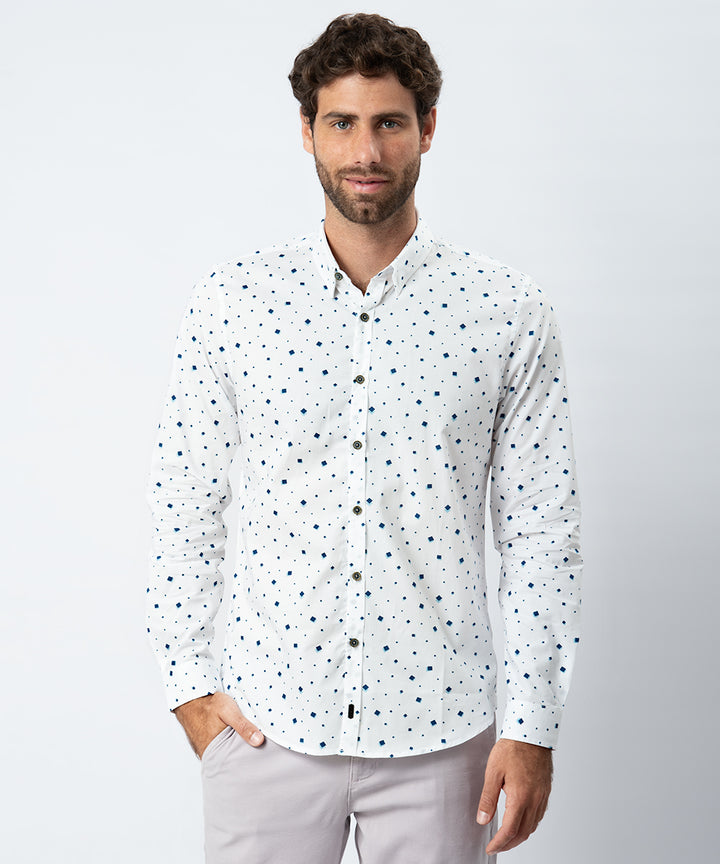 CAMISA ML CLASSIC FIT BUTTON DOWN OCULTO OI23 BLANCO ESTAMPADO