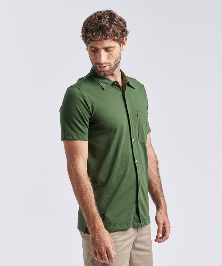 POLO MANGA CORTA JERSEY CUELLO CAMISERO VERDE MILITAR PV24