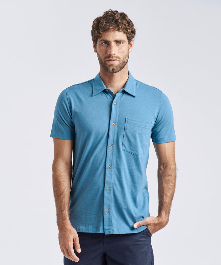 POLO MANGA CORTA JERSEY CUELLO CAMISERO AZUL PV24