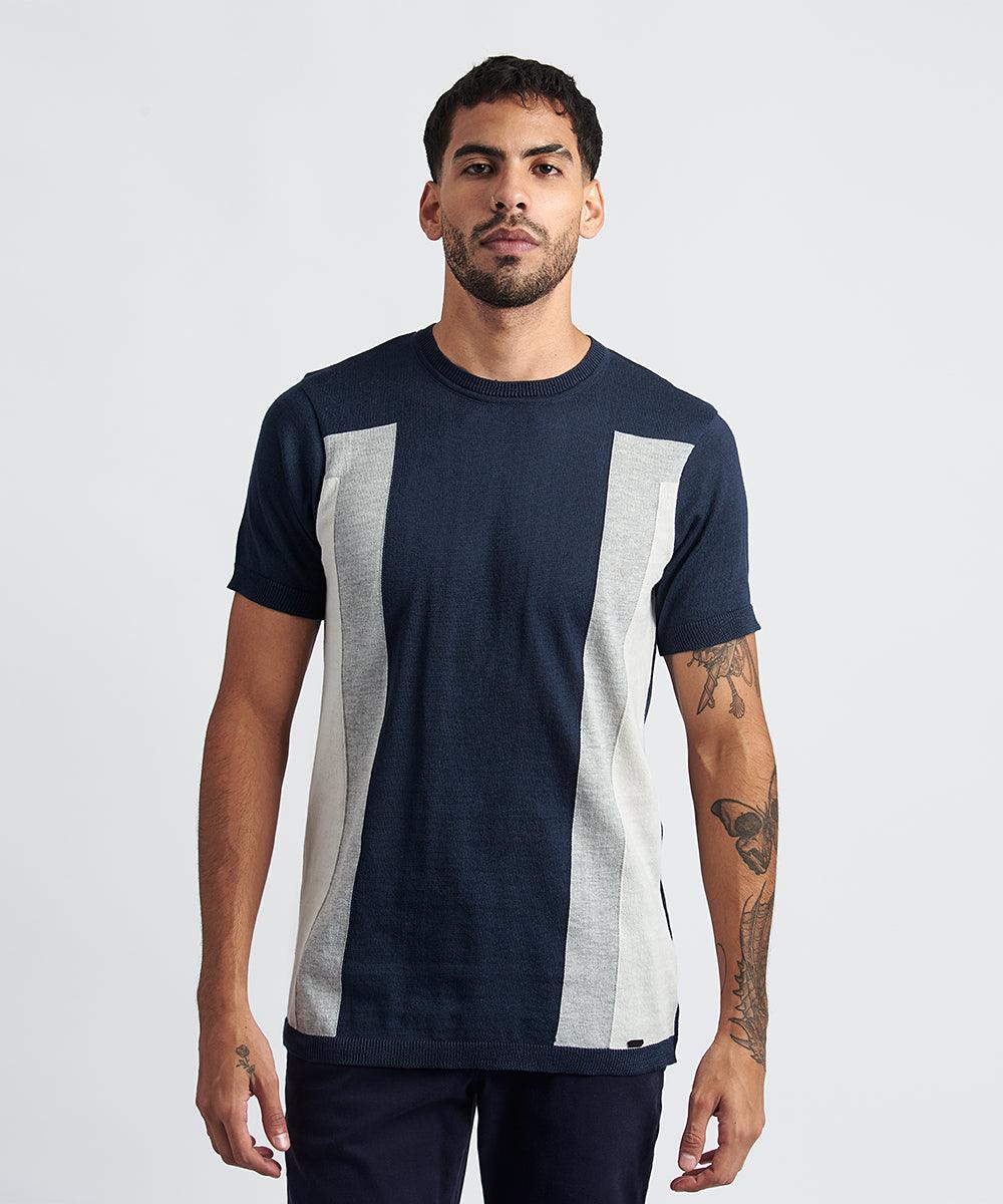 POLO MANGA CORTA CUELLO REDONDO TEJIDO CONTRASTE PV24 AZUL MARINO - MBO