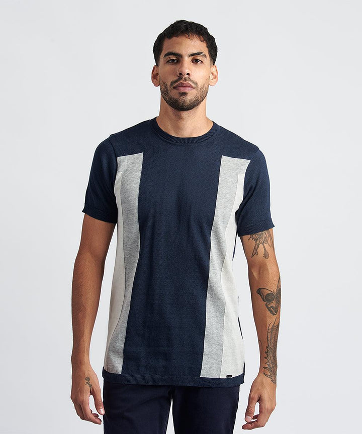 POLO MANGA CORTA CUELLO REDONDO TEJIDO CONTRASTE PV24 AZUL MARINO - MBO
