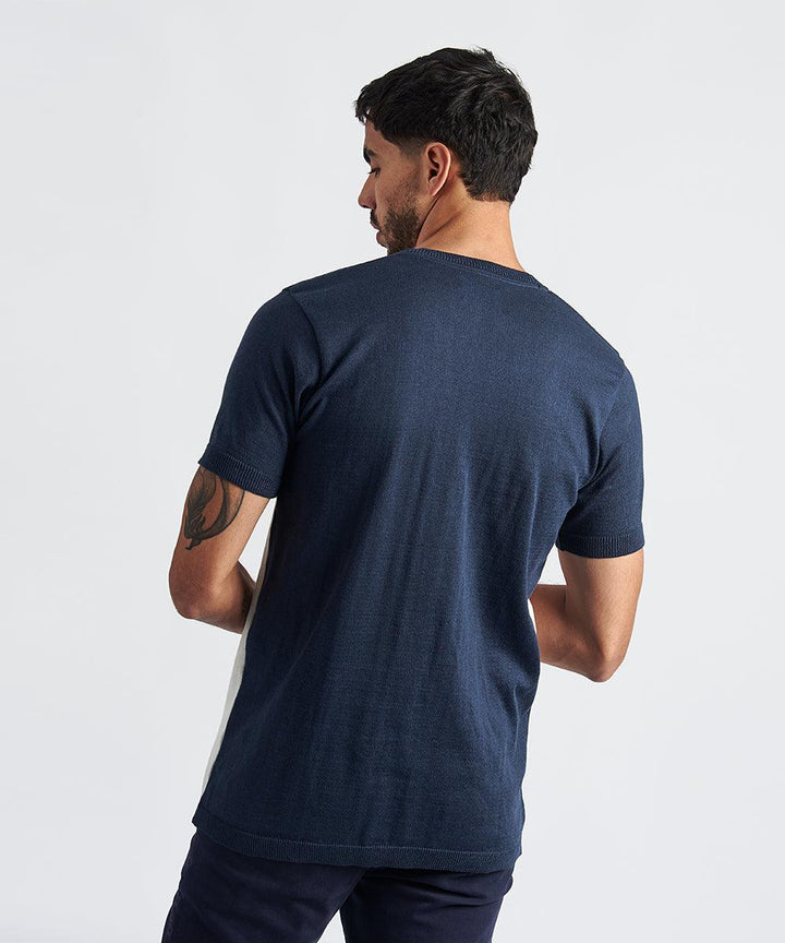 POLO MANGA CORTA CUELLO REDONDO TEJIDO CONTRASTE PV24 AZUL MARINO - MBO