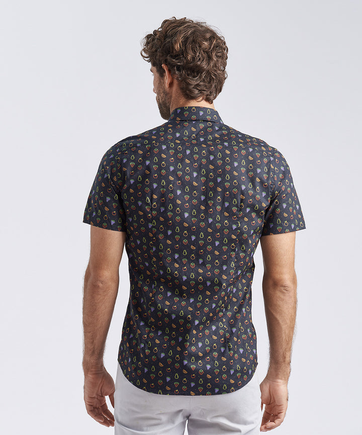 CAMISA MANGA CORTA "FRUTAS" SLIM FIT NEGRO PV24