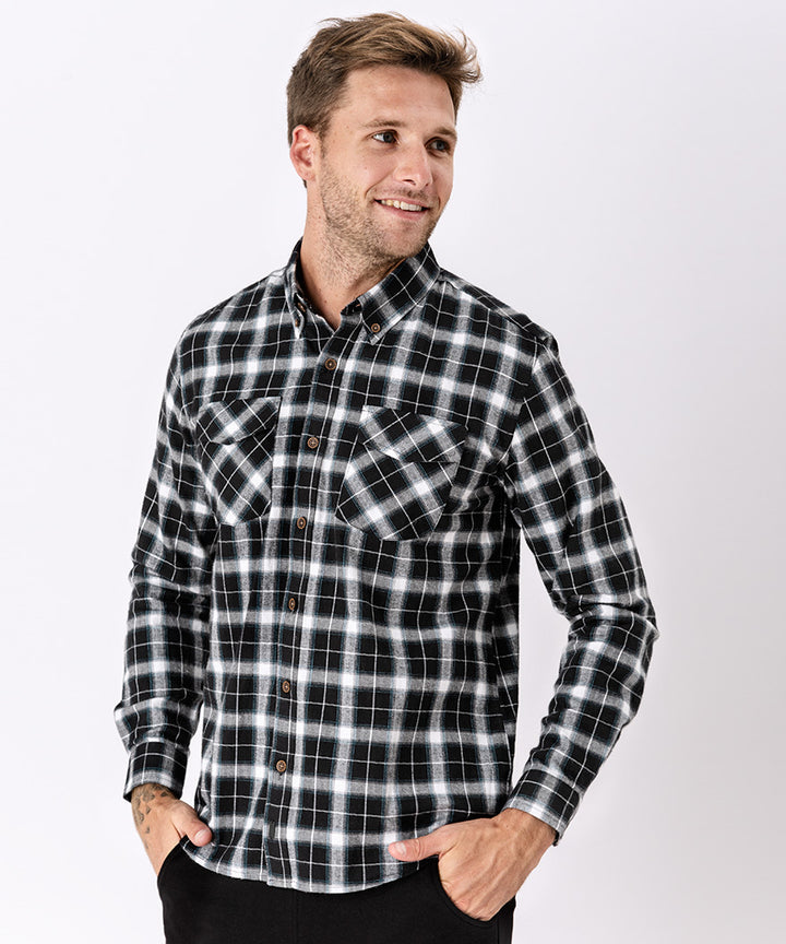 CAMISA MANGA LARGA FRANELA CLASSIC FIT OI23 NEGRO CUADROS