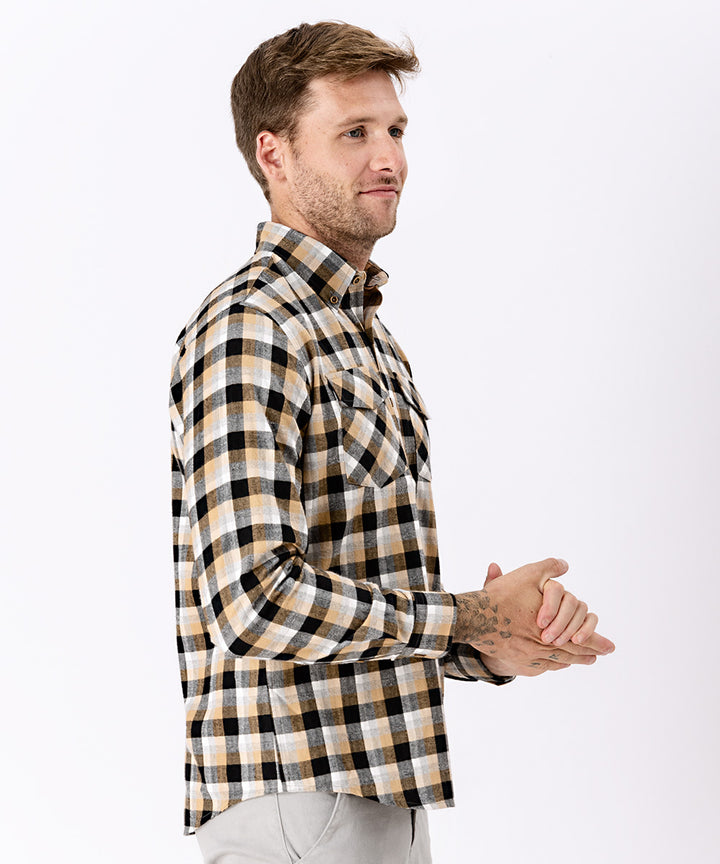 CAMISA MANGA LARGA FRANELA CLASSIC FIT OI23 MOSTAZA