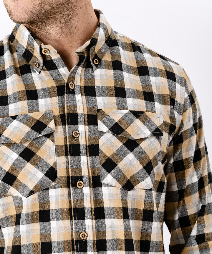 CAMISA MANGA LARGA FRANELA CLASSIC FIT OI23 MOSTAZA