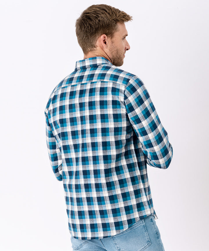 CAMISA MANGA LARGA FRANELA CLASSIC FIT OI23 AZUL CUADROS