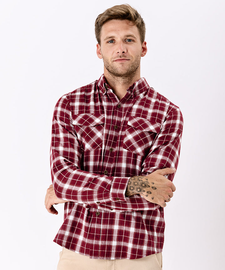 CAMISA MANGA LARGA FRANELA CLASSIC FIT OI23 GUINDA A CUADROS