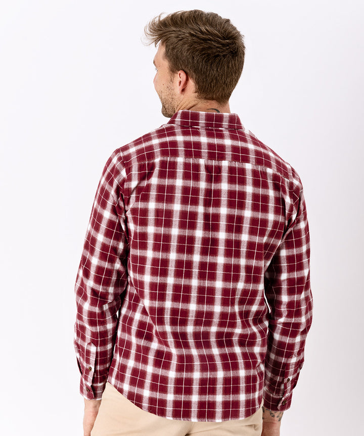 CAMISA MANGA LARGA FRANELA CLASSIC FIT OI23 GUINDA A CUADROS